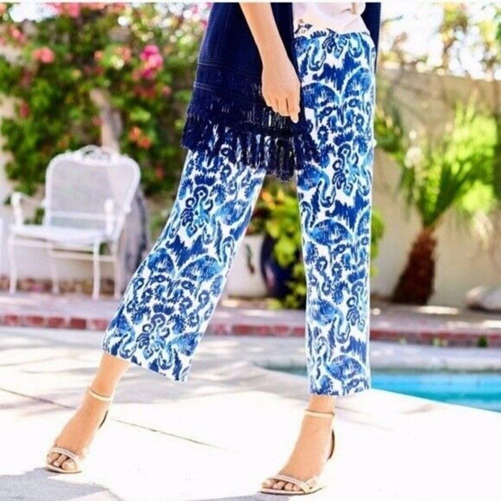 Lilly Pulitzer Lela Crop Pants Resort Blue Flamingos Size 4